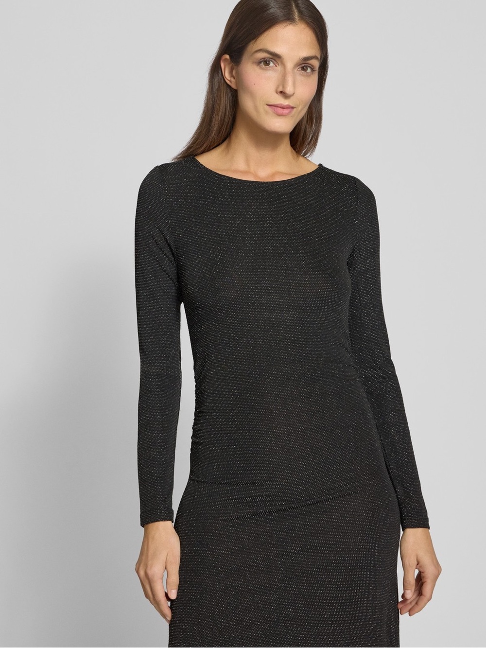 Vero Moda Glitter L/S ruched dress in black and silver-Size Medium